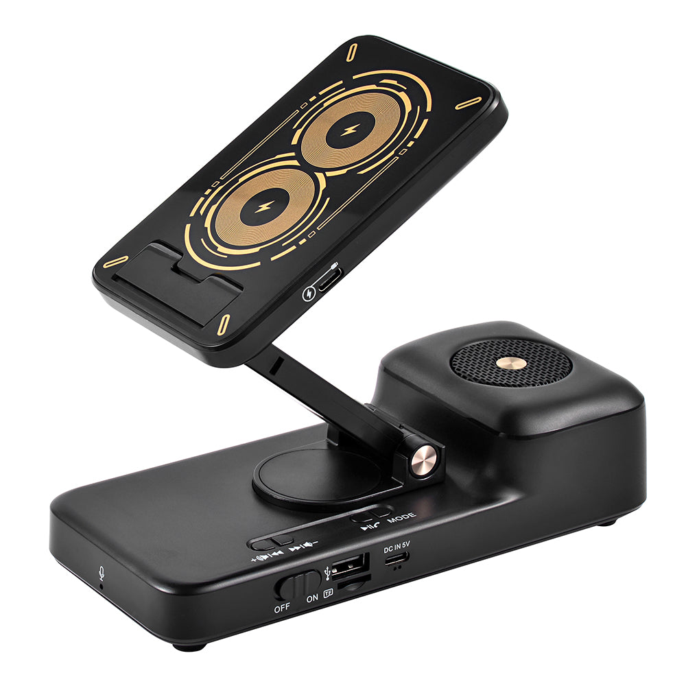 F21 Wireless Charger 15W Charging Station with Bluetooth Speaker Breathable Phone Holder F21 Wireless Charger 15W Charging Station with Bluetooth Speaker Breathable Phone Holder